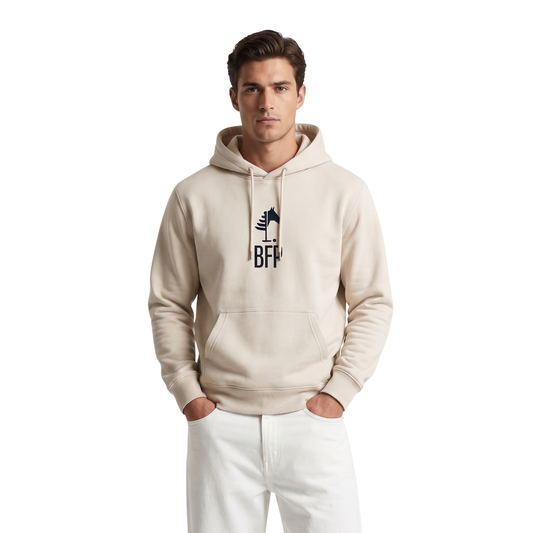 Beige Hoodie I Navy Print (UNISEX)