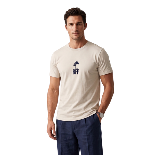 Beige T-Shirt I Navy Print (UNISEX)